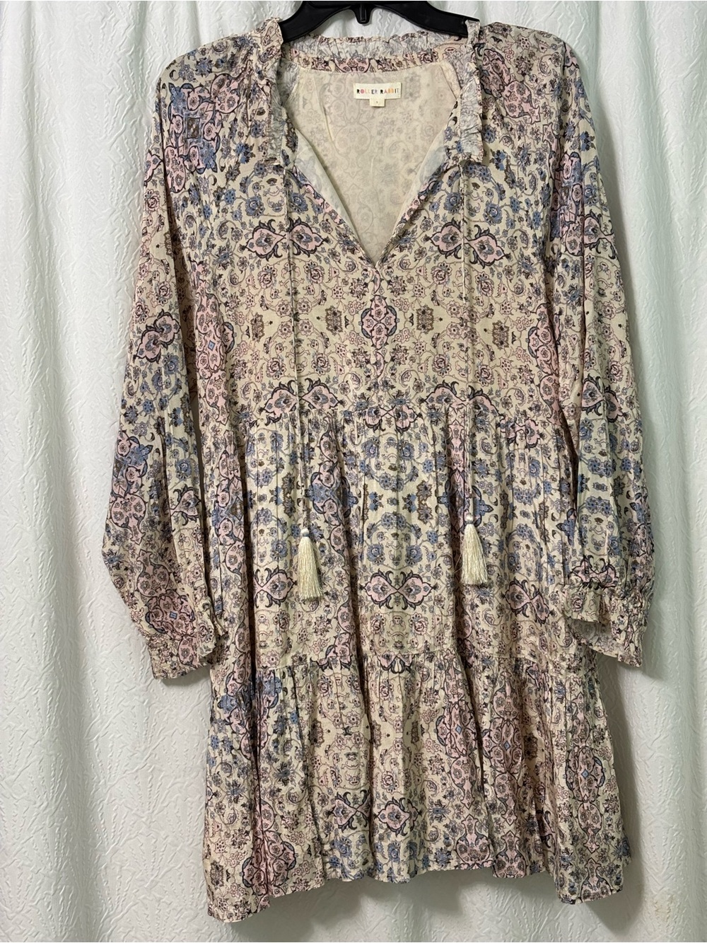 Boho Tassel Mini Dress in Cream Floral